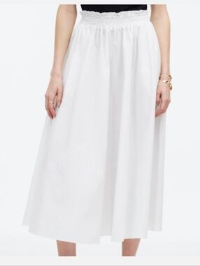 Madewell "Paper-bag" White Midi Smocked-Waist Skirt In Poplin Size XS, NWT